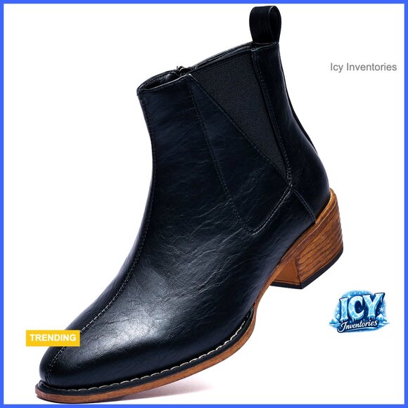 Mid-Heel Chelsea Ankle Boots with Zipper Polyurethane Synthetic Leather